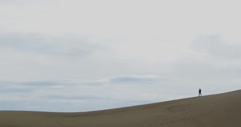 Two tourists walking on sand dune on a sunny day Stock Footage 107669614