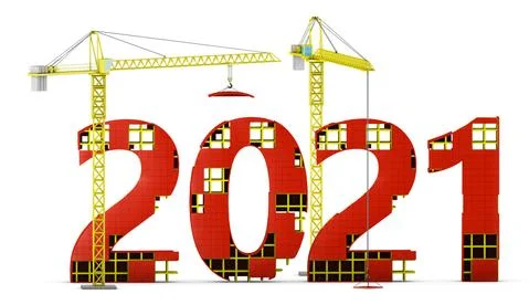 Two tower cranes and figures 2021 Stock Illustration
