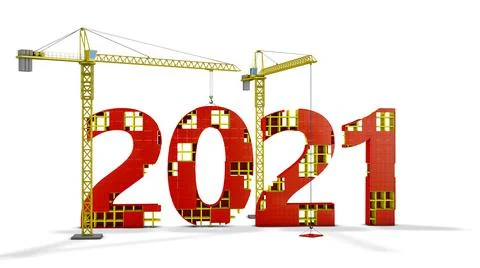Two tower cranes and figures 2021 Stock Illustration