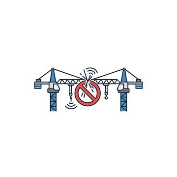 Two tower cranes communication interference icon Stock Illustration