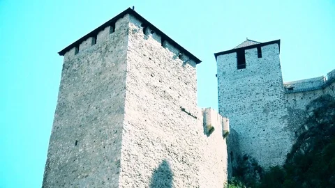 Two towers of the castle from the Middle Ages Video stock 125073641