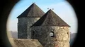 Two towers of Kamianets-Podilskyi castle, old stone fortress in western Ukraine HD Footage