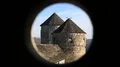 Two towers of Kamianets-Podilskyi castle, old stone fortress in western Ukraine HD Footage
