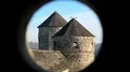 Two towers of Kamianets-Podilskyi castle, old stone fortress in western Ukraine HD Footage