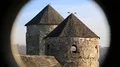 Two towers of Kamianets-Podilskyi castle, old stone fortress in western Ukraine HD Footage