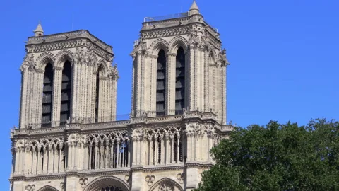 Two towers of Notre Dame de Paris during the reconstruction Video stock 134267783