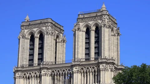 Two towers of Notre Dame de Paris during the reconstruction Stock Footage 134268630