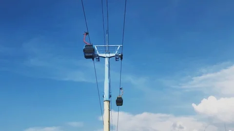 Two Track Sky Tram or Cable Car Pass Through Each Other. Stock-Footage 107460110