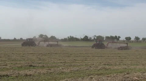 Two Tractors Raking Pan Left Stock Footage 40463090