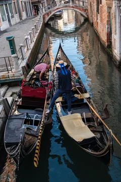 Two traditional Venetian gondolas Stock Photos