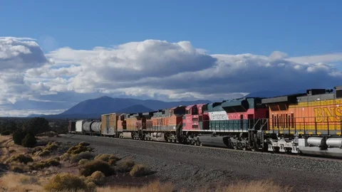 Two train pass each other time lapse Flagstaff Arizona Video stock 122716644