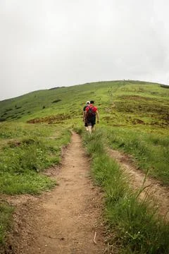 Two trained athletes walk to conquer the Velky Krivan mountain in the Mala Fa Stock Photos