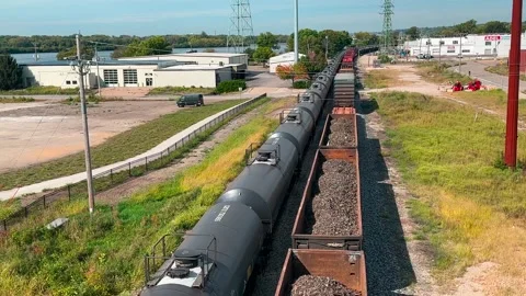 Two Trains - Different Directions - Bettendorf, Iowa - September 7, 2024 Stock Footage 284669740