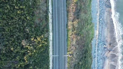 Two trains meeting in the same spot Stock Footage 171592708