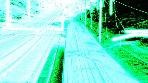 Two Trains Moved By Rail At The Top View In Fast Motion With Art Effects Stock Footage 89982757