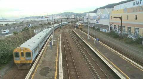 Two trains pass Stock Footage 481661