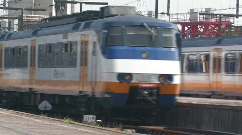 Two trains passing by Stock-Footage 497314