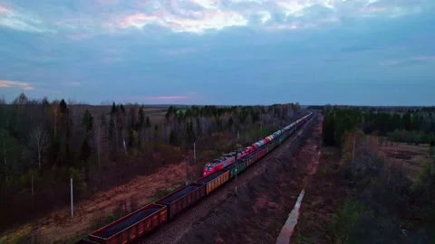 Two trains run along each other. Video stock 196510440