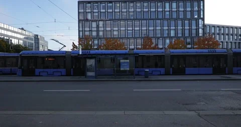 Two Trams Leaving Arnulfstraße Station Munich Autumn Afternoon Slow Motion 4K Stock Footage 319295726