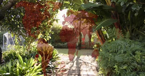 Two translucent red silhouettes fading into view from far end, walking toward 스톡 동영상 322703694