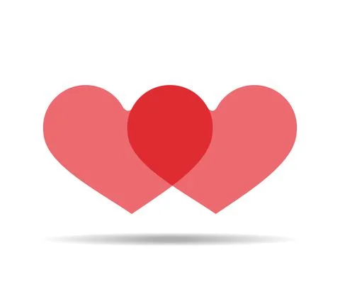 Two translucent, red, stylized hearts. Love symbol Stock Illustration