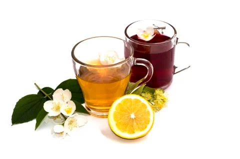 Two transparent glasses with improving drinks Stock Photos