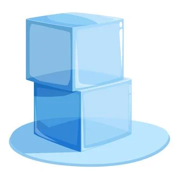 Two transparent ice cubes melting on surface creating puddle Stock Illustration