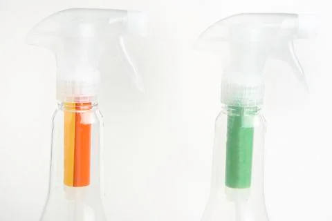 Two Transparent Nozzle Liquid Spray Plastic Dispenser Bottles Stock Photos