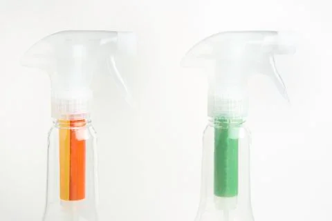Two Transparent Nozzle Liquid Spray Plastic Dispenser Bottles Stock Photos