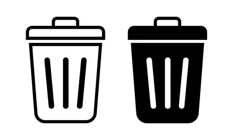 Two trash can icons one outline one solid black garbage bin icon waste bin ic Stock Illustration