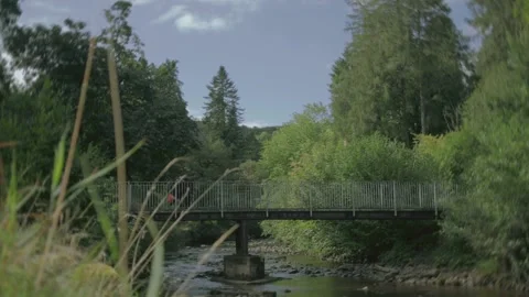 Two travellers Crossing a bridge Stock Footage 232227441