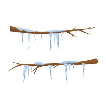 Two tree branches with melting icicles and snow winter nature element isolate Stock Illustration