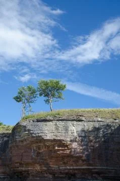 Two trees at the edge of a cliff formation Stock Photos