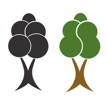 Two trees vector set - black silhouette tree - green tree Stock Illustration