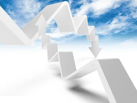 Two trend lines with arrows are going up and down Stock Illustration