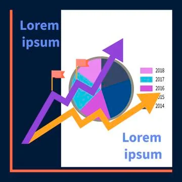 Two trend lines, flags, up arrow. Graph background Stock Illustration