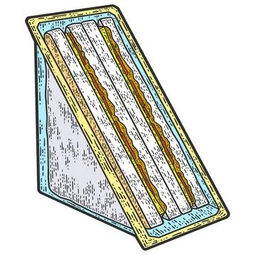 Two triangular sandwich packaged color. Sketch scratch board imitation. Stock Illustration