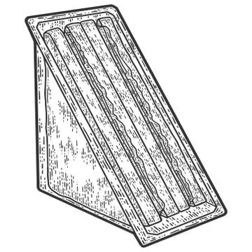 Two triangular sandwich packaged. Sketch scratch board imitation. Black and Stock Illustration