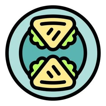 Two triangular sandwiches with lettuce filling served on round plate Stock Illustration