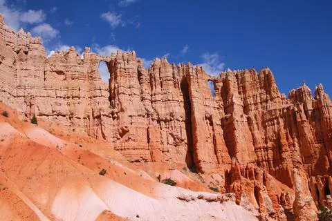 Two triangular windows naturally designed by the red rock hoodoos of the Bryc Stock Photos