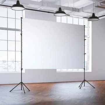 Two tripods with blank canvas. 3d rendering 스톡 일러스트