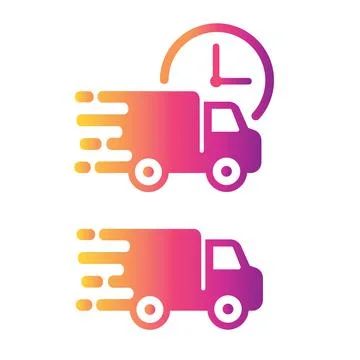 Two trucks one with a clock in gradient colors. Stock Illustration