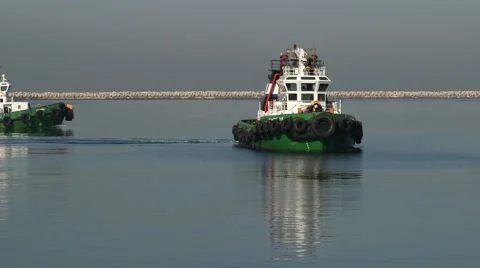 Two Tugboats Sailed At The Harbor Stock Footage 63988501