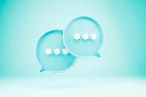 Two turquoise 3D speech bubble icons on a light blue background for social .. Stock Illustration
