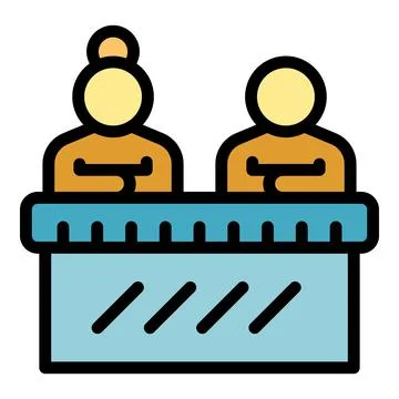 Two tv presenters broadcasting breaking news from behind desk Illustrazione stock