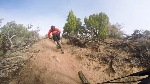 Two Two Males Mountain Biking On A Winding Trail In The Fog Stock Footage 104421866