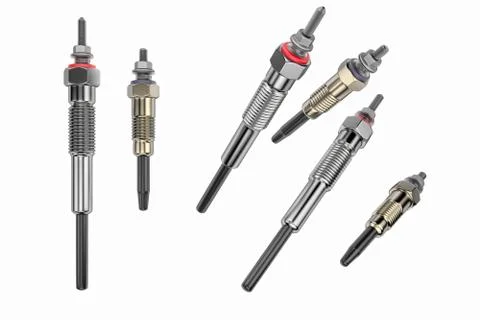 Two types of glow plug on a white background. 3d rendering Stock Illustration