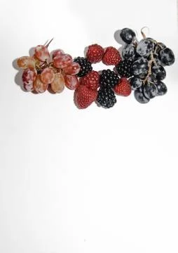 Two types of grapes on a white background with a place for tex Stock Photos