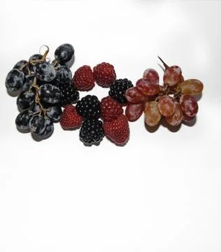 Two types of grapes on a white background with a place for tex Stock Photos