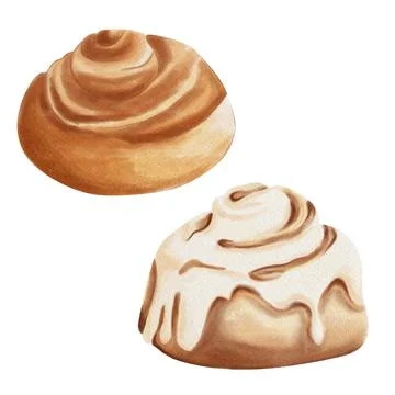 Two types of homemade cinnamon rolls, one with and one without icing. Waterco Stock Illustration